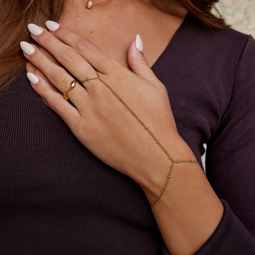 18K Gold Hand Chain Bracelet