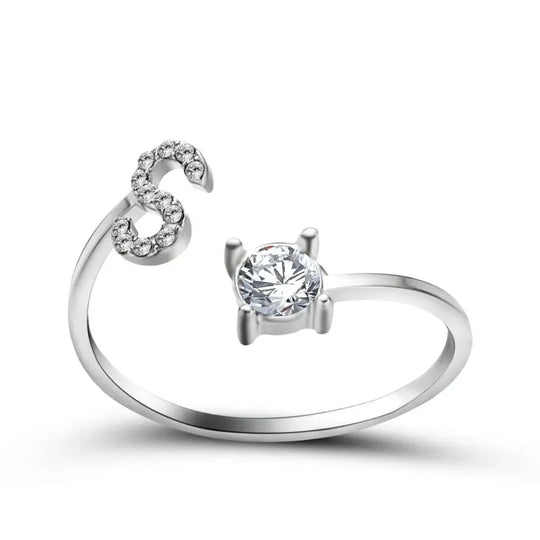 Adjustable Dainty Diamond Letter Initial Ring