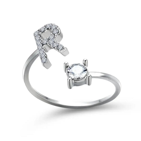 Adjustable Dainty Diamond Letter Initial Ring