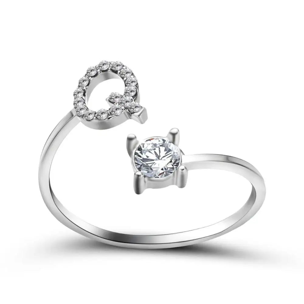 Adjustable Dainty Diamond Letter Initial Ring