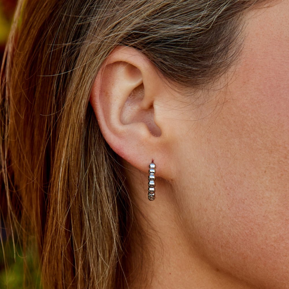 Leona Silver Bead Hoop Earrings