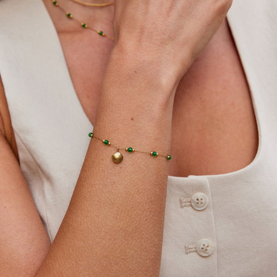 Nerissa Gold Shell & Green Bead Bracelet