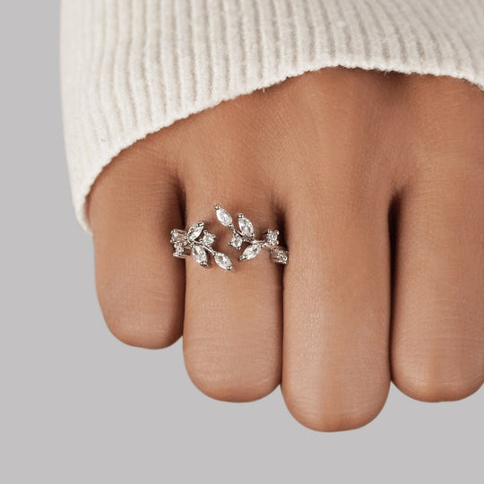 Silver Crystal Vine Ring