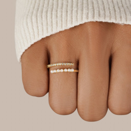 “Wrap Me” Gold Pearl & Crystal Ring