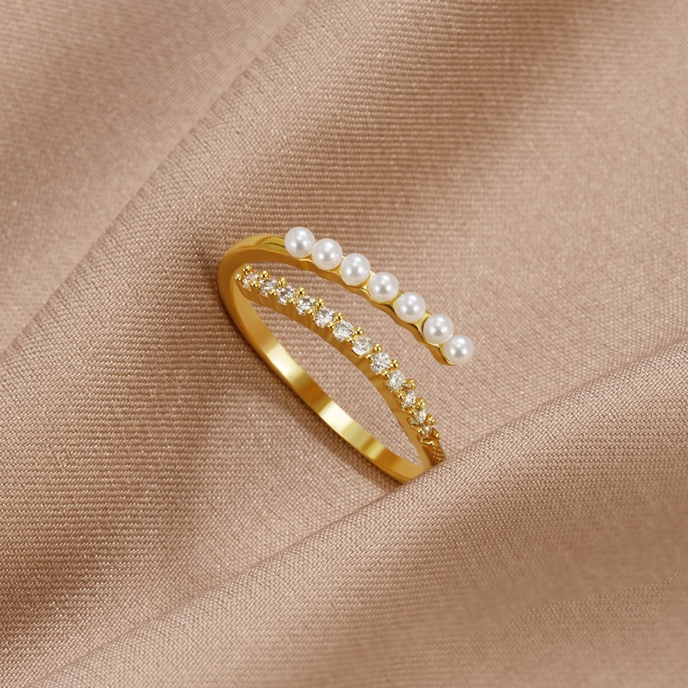 “Wrap Me” Gold Pearl & Crystal Ring