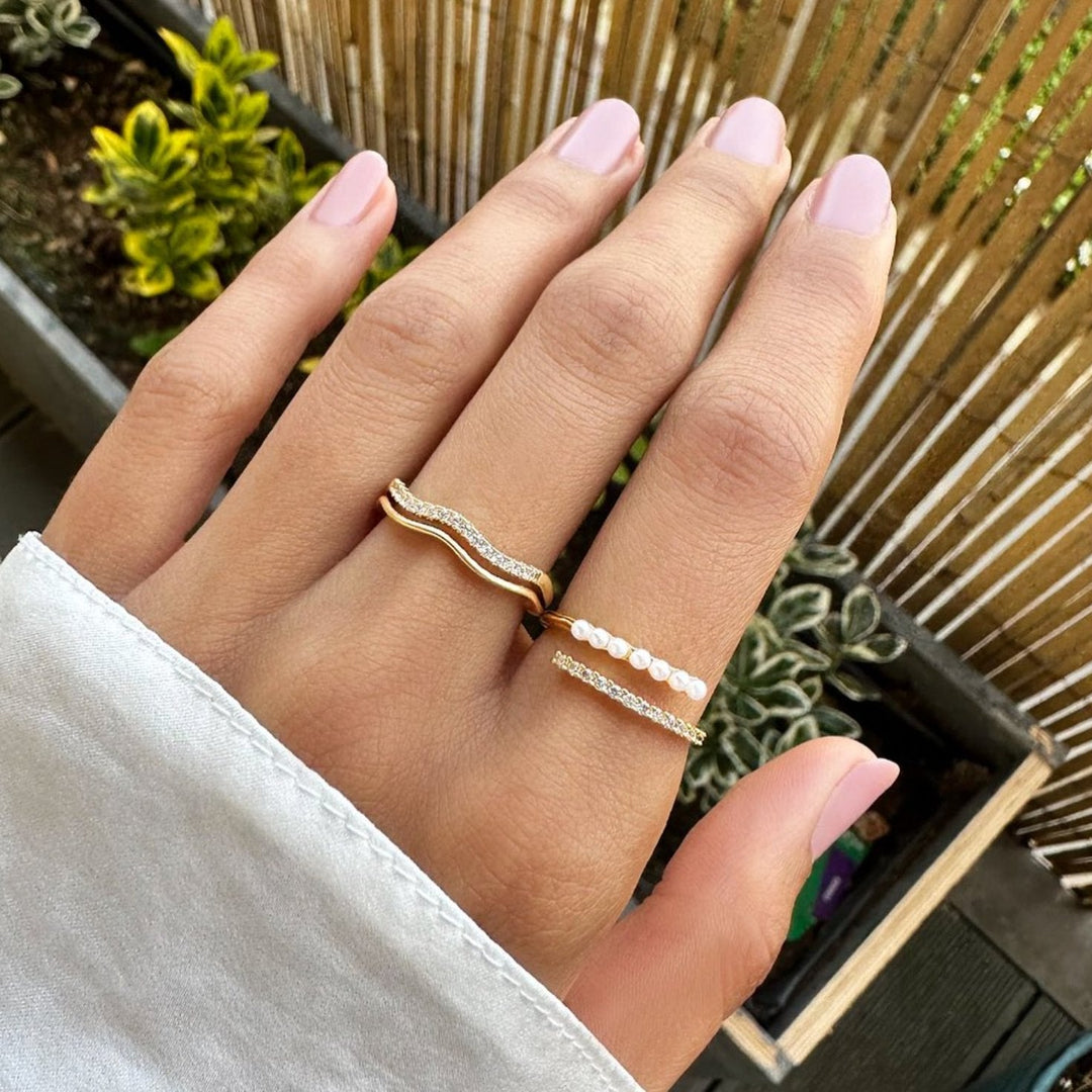 “Wrap Me” Gold Pearl & Crystal Ring
