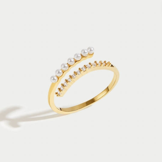 “Wrap Me” Gold Pearl & Crystal Ring