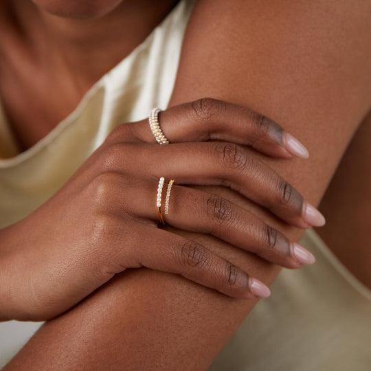 “Wrap Me” Gold Pearl & Crystal Ring